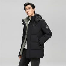 雪中飞 鹅绒连帽中长款羽绒服 黑色