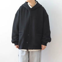 杜里尼 秋冬季日系复古重磅华夫格连帽开衫