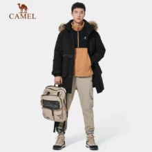 plus会员：骆驼 CAMEL 户外羽绒服长款冬季新款男女士过膝防泼水白鹅绒羽绒衣 黑色