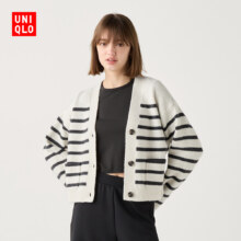 UNIQLO 优衣库 女士舒芙蕾V领条纹针织短开衫