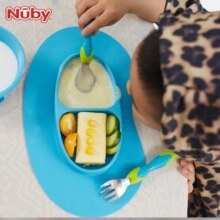 努比（Nuby）宝宝不锈钢辅食叉勺组 勺子叉子餐刀两件套 圆角处理防烫防摔 蓝色