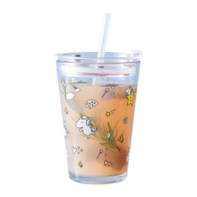 乐唯诗（NERVISHI） 玻璃杯吸管水杯带盖早餐杯牛奶杯咖啡杯网红奶茶杯 吸管杯（水果）/ 450ml