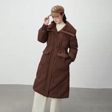 ERAL 艾莱依 女士仿羊羔毛翻领羽绒服 过膝长款冬季外套