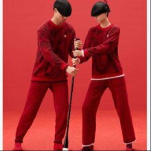 20点：Bananain 蕉内 红色计划 朱敬一联名 520 男女士睡衣 半边绒长袖裤家居服
