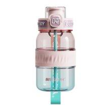 BOTTLED JOY吨吨桶耐高温随手杯直身太空杯提绳便携学生水杯杯Tritan情侣水杯 粉蓝云海*双饮*可装开水 0.55L