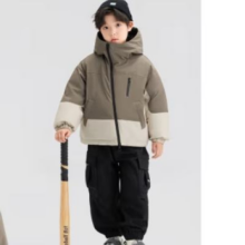 20点开始：左西 男童工装羽绒服 卡其色 三防抗污 150 cm（充绒量103g）