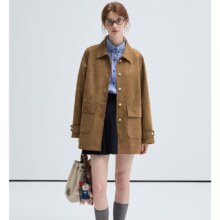 PLUS会员：VEGA CHANG麂皮绒外套 女 宽松美式复古高级感上衣 焦糖色 S