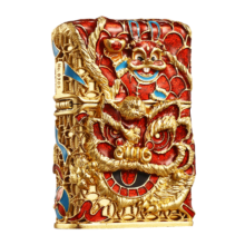 ZIPPO打火机限量版花丝珐琅鸿运当头醒狮兔年大吉芝宝煤油防风七夕礼物 金色