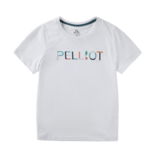 伯希和（Pelliot）儿童短袖T恤户外夏季轻薄印花圆领弹力快干衣 极地白 150