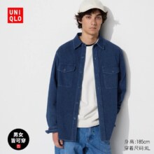 优衣库 男士牛仔宽松工装衬衫467438/67海蓝色
