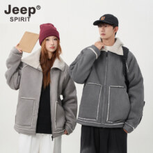 JEEP 皮毛一体美式麂皮绒复古机车服外套冬季潮牌男女同款情侣装