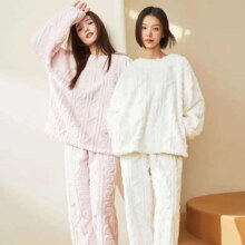 plus:幸棉（LUCKMEEY）男女家居服套装 麻花绒美拉德睡衣 可外穿