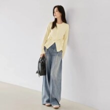 对白 抽绳褶皱上衣 女式针织衫