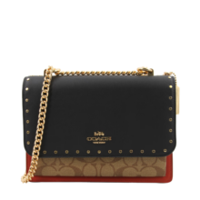 蔻驰（COACH）奢侈品女士风琴包单肩斜挎包黑拼色PVC配皮【品牌授权直供】
