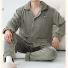 plus会员：Miiow 猫人 男士睡衣男秋冬加绒家居服松霜绿2XL