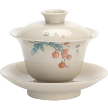 金镶玉 盖碗茶具泡茶杯 家用个人大号三才泡茶 草木灰釉励志盖碗约150ml
