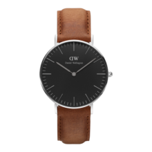 丹尼尔惠灵顿（DanielWellington）dw手表男 石英男士手表简约欧美腕表 生日圣诞礼物送男友 36MM棕皮带银色黑盘DW00100144