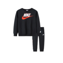 NIKE 耐克小童装男童毛圈圆领卫衣长裤2件套春秋新款儿童休闲套装 正黑色 130/64(7)