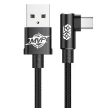 倍思 Type-C数据线 安卓游戏充电线弯头适用华为mate50/p40/30pro小米荣耀手机加长3米 黑