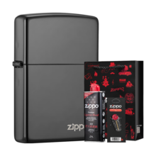 ZIPPO打火机之宝防风煤油 黑冰商标 圣诞礼物男士送老公礼物 含油套装