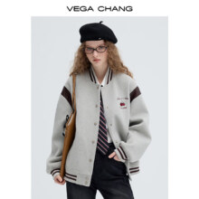 31日20点开始：VEGA CHANG 外套女 美式刺绣学院风毛呢棒球服 气质灰 S