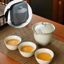 器氏 汝窑 旅行功夫茶具套装（手抓壶+品茗杯*3个+便携包）
