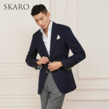 SKARO【雷总同款】布雷泽纯羊毛西服商务休闲西装外套男修身单西 深蓝色SKV871（单排牛角扣） 50