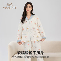 YeeHoO 英氏 月子服秋冬产后纯棉哺乳睡衣带哺乳口空气棉家居服套装 蛋糕甜甜熊 M