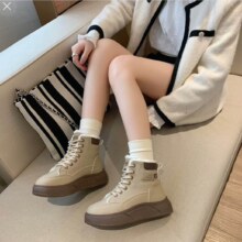 AIZUNSHI雪地靴女2024新款鞋子女秋冬百搭厚底高帮棉鞋卡其色
