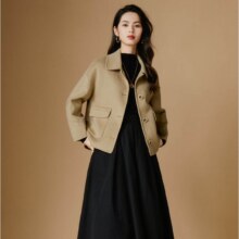 需凑单、晚白2024冬季新款双面呢短款大衣女