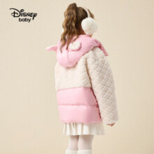 迪士尼（Disney）童装儿童男女童一手长三防连帽羽绒服2024年秋冬新款童装时尚外套 浅草莓粉-女 130