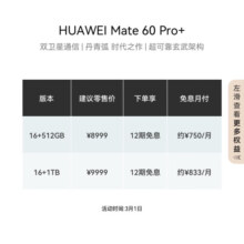 华为（HUAWEI）旗舰手机 Mate 60 Pro+ 16GB+1TB 砚黑
