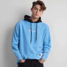 Champion 冠军 100%棉男式连帽拼接撞色刺绣LOGO卫衣