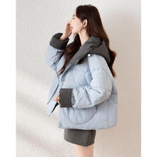 TONLION 唐狮 连帽撞色短款羽绒服女2024冬装新款小众设计感外套