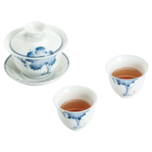 苏氏陶瓷三才盖碗手绘青花陶瓷薄胎功夫泡茶碗带两个茶杯礼盒装