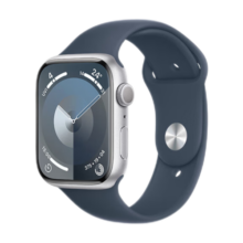 Apple/苹果 Watch Series 9 智能手表GPS款45毫米银色铝金属表壳 风暴蓝色运动型表带M/L MR9E3CH/A