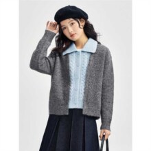 佐丹奴 女士 厚实假两件撞色翻领毛织开襟针织衫