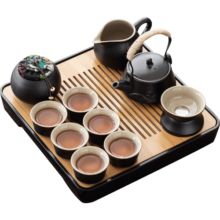 京东京造茶具整套 套装茶盘茶台功夫茶壶茶杯【黑陶提梁壶】 12件套