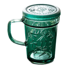 雀神 发财杯 玻璃杯 带盖 450ml 墨绿原色2件