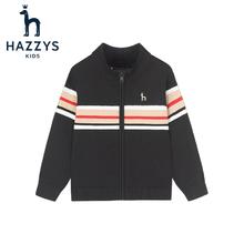 HAZZYS 哈吉斯 品牌童装男童开衫线衣春新款中大童小立领英伦风撞条开衫线衣 钻石黑 105