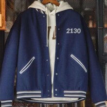 20点：马登工装 美式复古毛呢夹克棉服学院风字母刺绣加厚棒球外套男秋冬 藏青色 多尺码可选