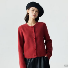 20点开始：茵曼 复古红色新年开衫 毛衣女 枣红色 M