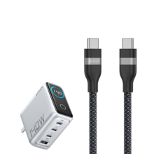 20点：安克套装140W智能双视type-cPD快充插头银+双头type-c快充数据线240W0.9m黑