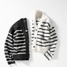 UNIQLO 优衣库 女士舒芙蕾V领条纹针织短开衫