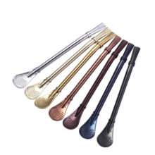 Buyer Star 304不锈钢饮料吸管勺子咖啡果汁搅拌勺加长柄勺茶叶过滤器 高贵银