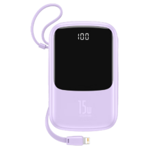 plus、需首购：倍思 Q电 自带线小巧充电宝10000毫安时 IP线15W双向快充