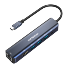 整电Type-C扩展坞千兆网线口拓展坞HDMI转接头USB-C适用苹果mac华为笔记本电脑USB3.0 带供电6合1 7HN6