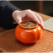 陶瓷茶叶罐密封罐客厅摆件茶道柿子茶叶罐 柿柿如意茶叶罐 150ml 1个