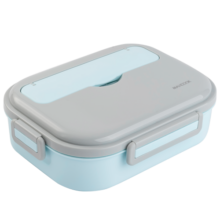 美厨（maxcook）304不锈钢饭盒1.6L 上班族学生带饭分格餐盘 注水保温儿童便当盒 北欧蓝四格【配筷勺+汤碗】