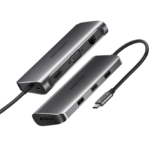 绿联Type-C扩展坞USB-C转HDMI VGA转换器雷电3拓展坞分线器适用MacBook笔记本电脑iPad平板 9合1 HDMI+VGA+读卡网卡（40873） 标配